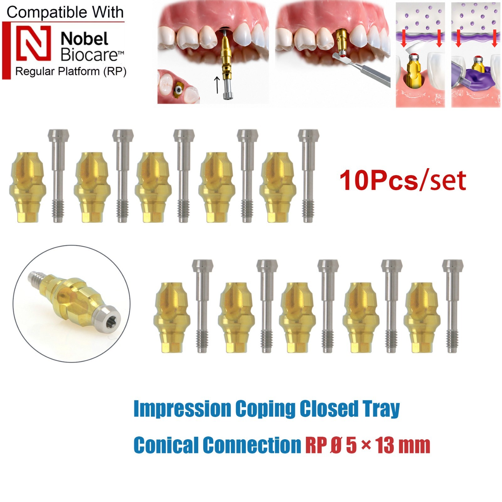 US 10Pcs Impression Transfer Coping Open Closed Tray fits Nobel Active NP RP Hex