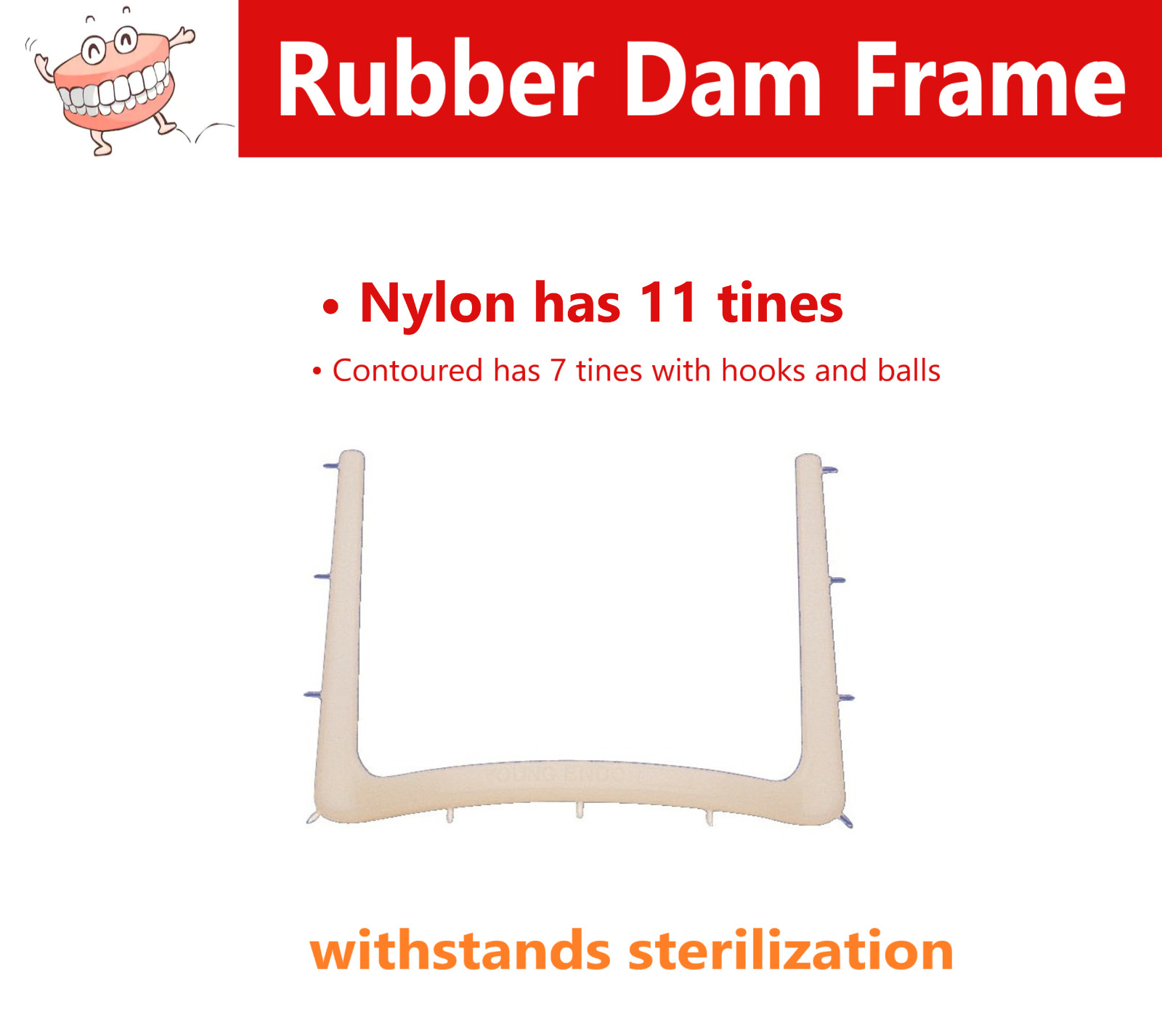 Dental Nylon, Radiolucent, Rubber Dam Frame, 11 Tines, 4 5/8″ X 3 7/8″