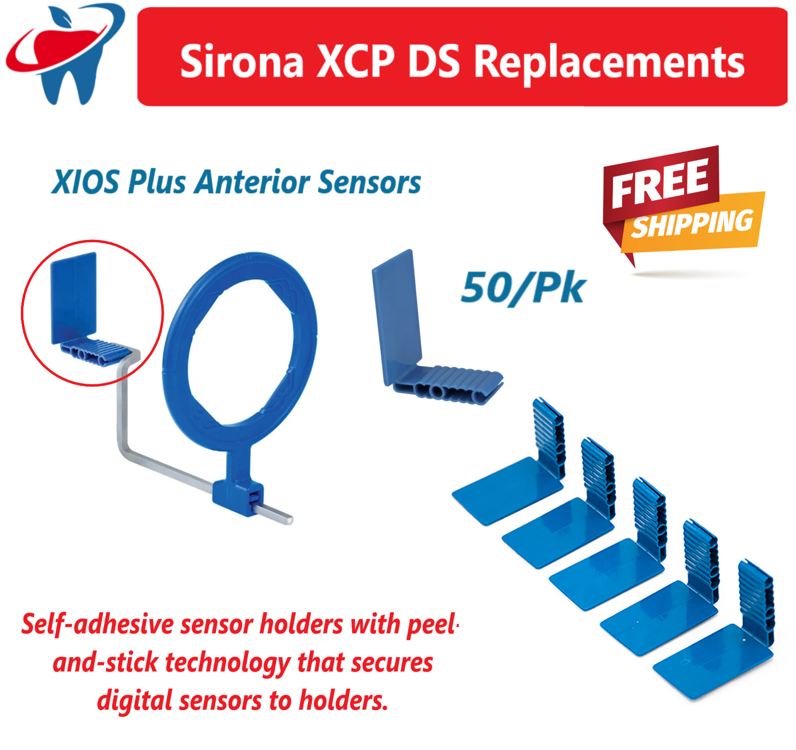 XIOS Plus X-Ray Disposable Digital Sensor Holder Anterior Fits XCP Ring Arm 50Bx