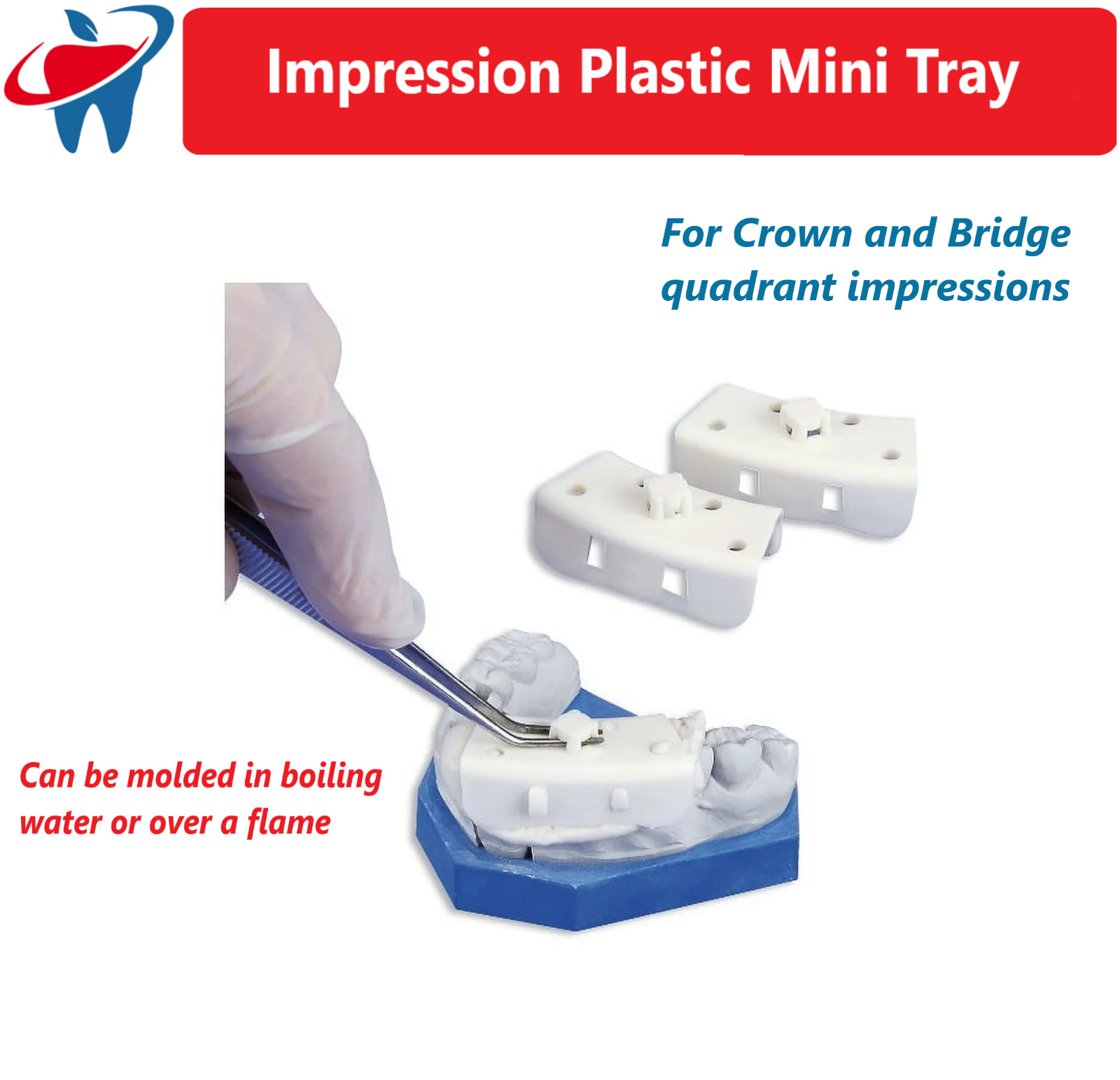 Dental Impression Mini Tray For Crown and Bridge Quadrant Impressions, 25/Bag