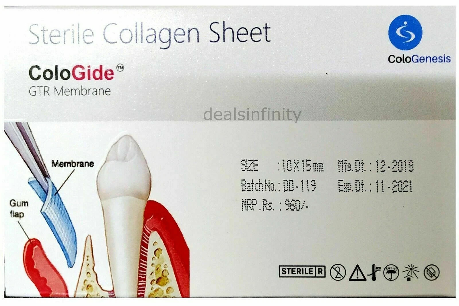 5 Pack of New Colo Gide Sterile Collagen Sheet GTR Membrane 10 x 15mm Fast Ship