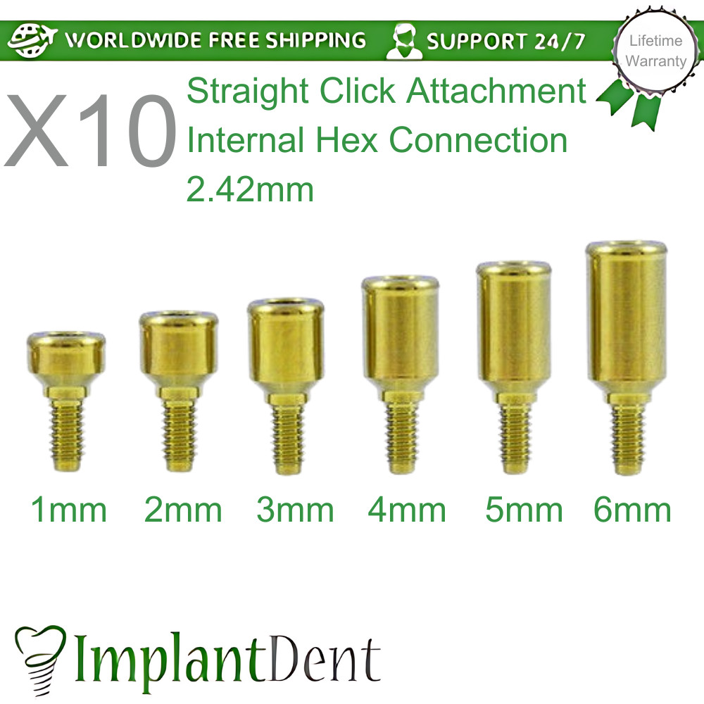 10x Loc-In Titanium Straight Attachment Dental Int Hex Connection 2.42mm Dentist
