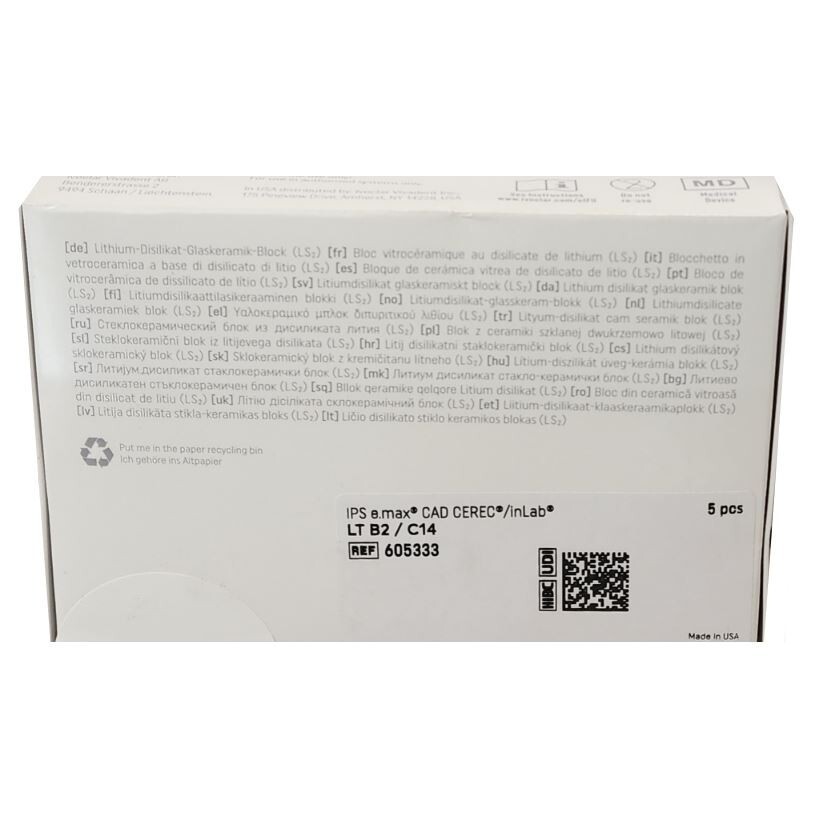 *5-Piece* Vivadent IPS E.Max CAD For CEREC/inLab LT B2/C14 Refill 605333