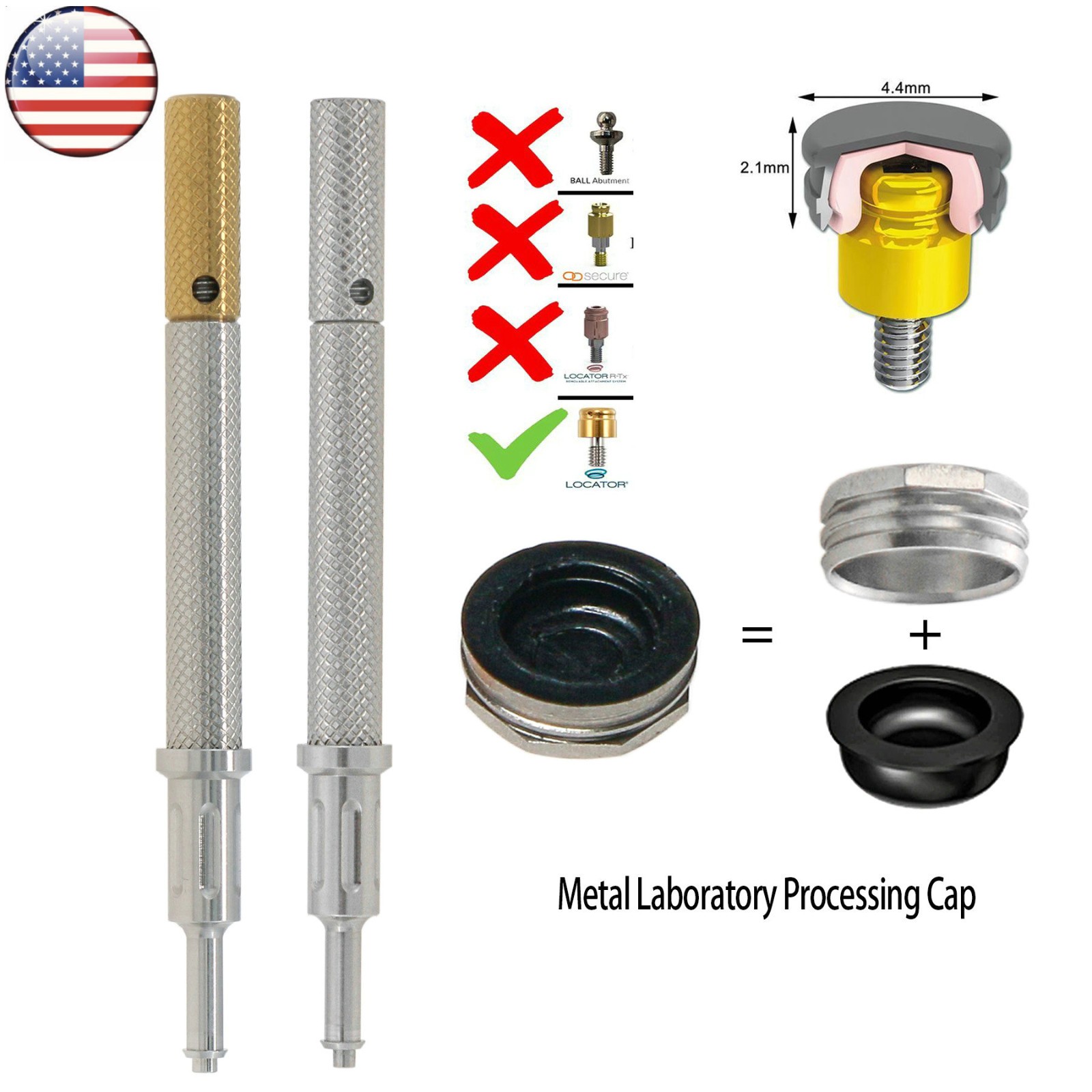 US Locator Abutment Anchor Internal Hex BioHorizons Compatible Tapered 3.5/4.5mm