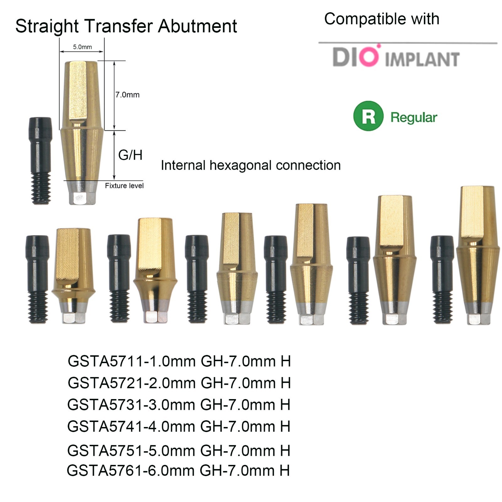 US Straight Abutment Internal Hex 7.0mm H W/Screw For DIO UFII Regular Implants