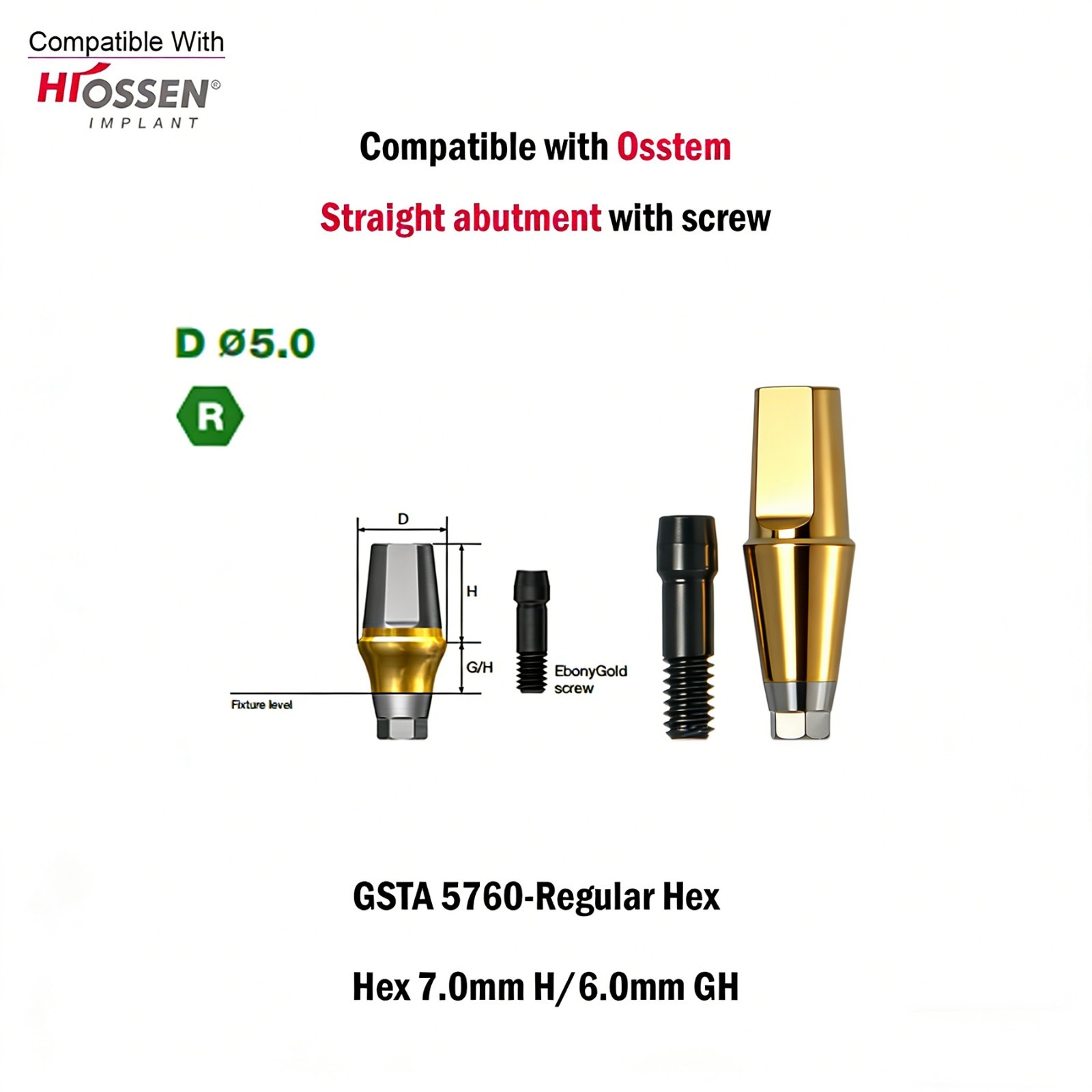 US 2Pcs Dental Hex Straight Transfer Abutment Mini Regular For Osstem Hiossen TS