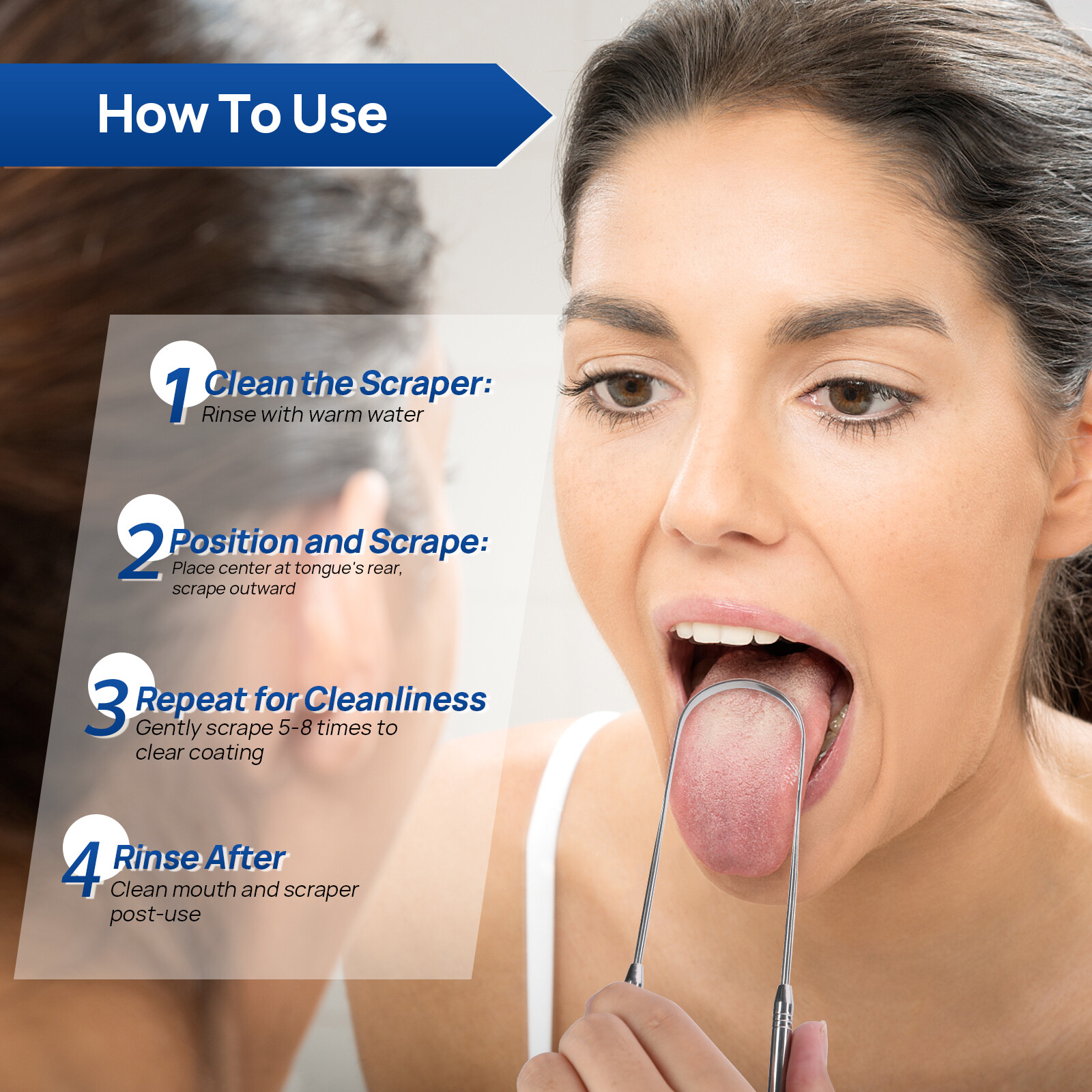 JMU Dental Tongue Scraper 304 Stainless Steel Tongue Cleaner
