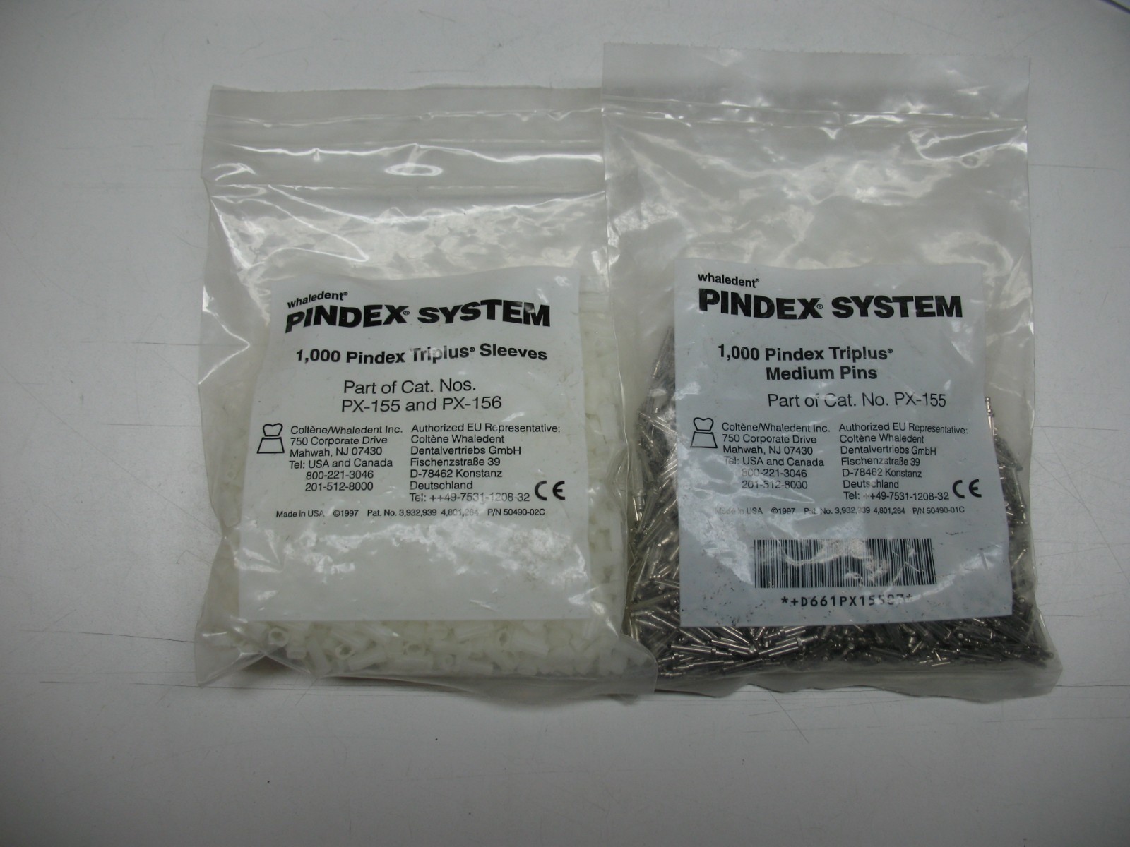 1000 COLTENE WHALEDENT PX155 PINDEX TRIPLUS MEDIUM PINS & SLEEVES PX-156