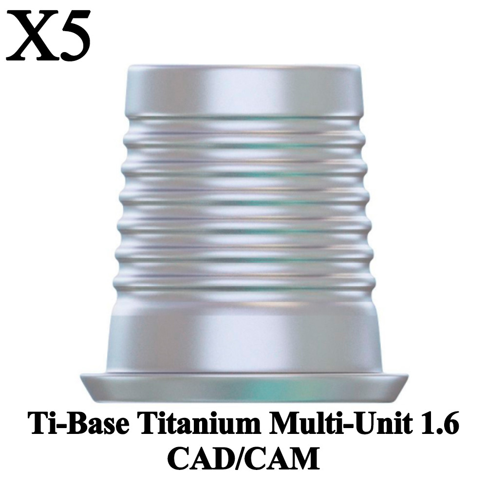 5x Prosthetic Ti-Base Titanium Multi-Unit 1.6 CAD/CAM Digital Dental Lab Library
