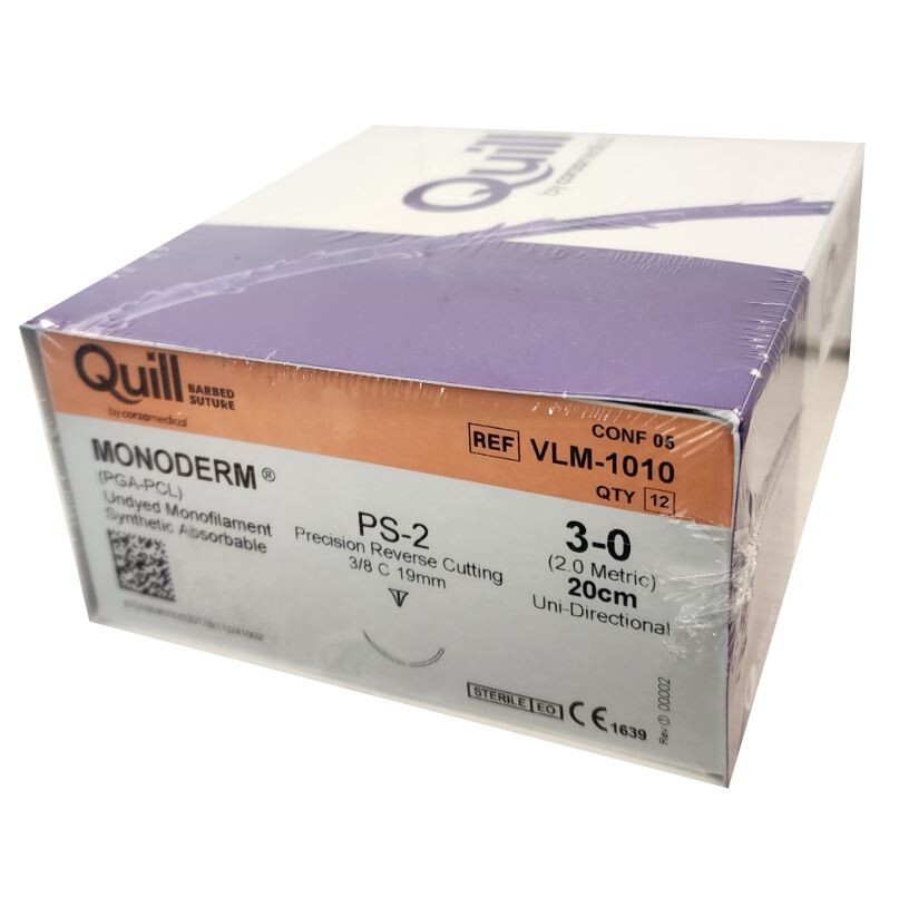 *12-Pieces* Quill Barbed Suture Monofilament 8″ PS-2 Reverse Cutting VLM-1010