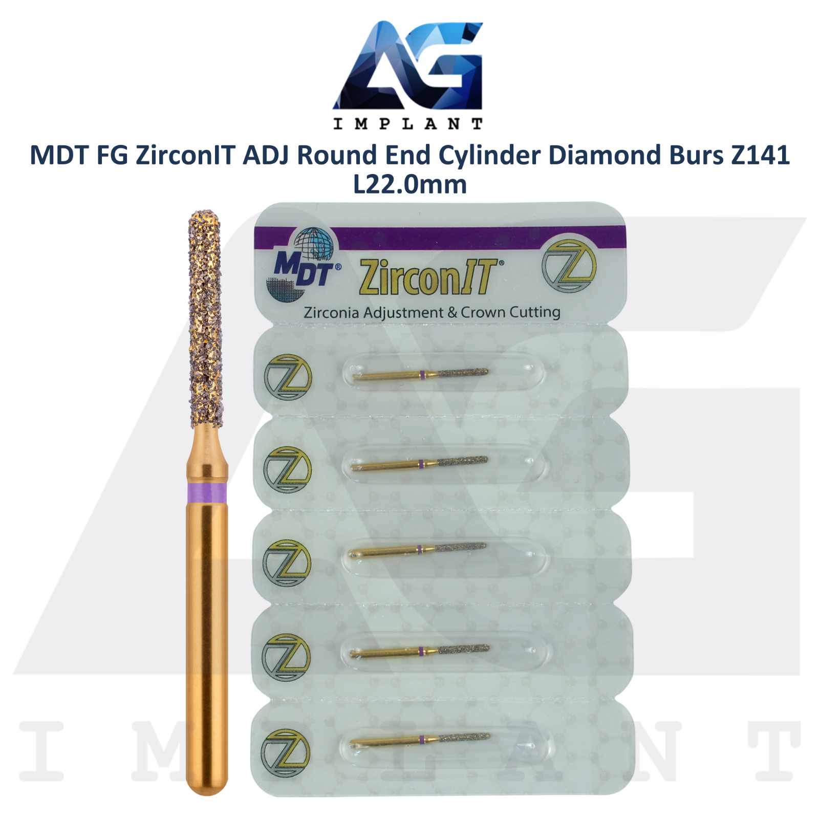 MDT Dental FG ZirconIT ZRT Round End Cylinder Diamond Bur Z141 L22.0mm Tool