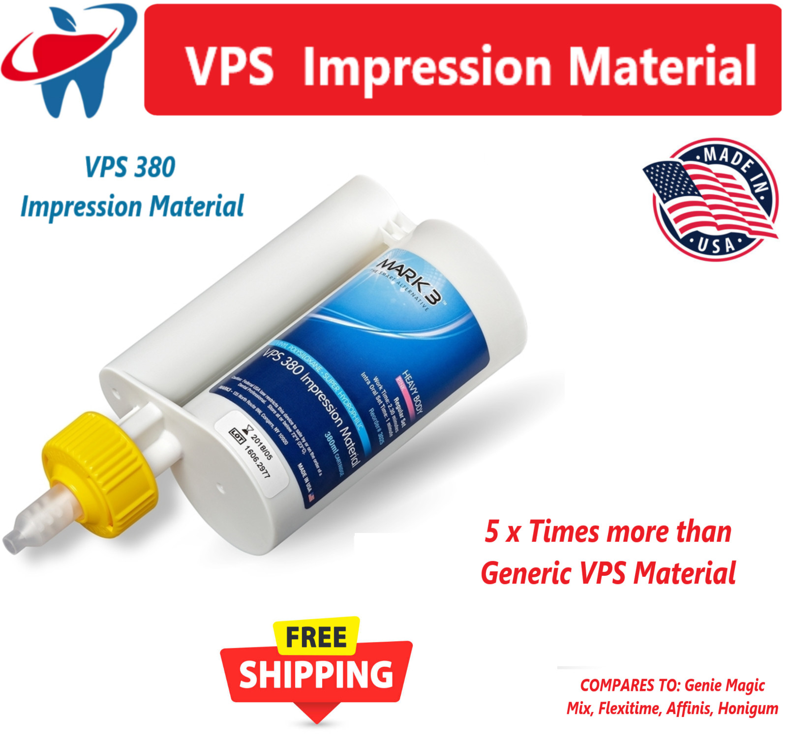 Dental 380ml VPS Impression Material Monophase Heavy Body Fast Set Mint PVS USA
