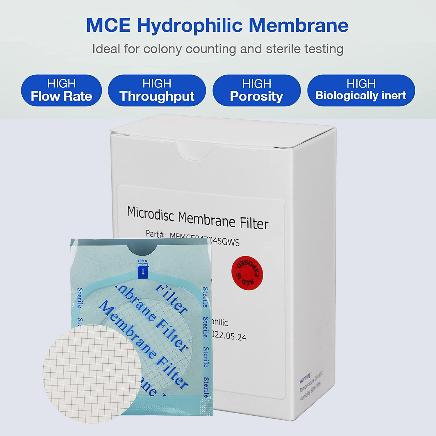 0.45µm/47mm MCE Membrane Filter Gridded Sterile,Hydrophilic,Lab Filters