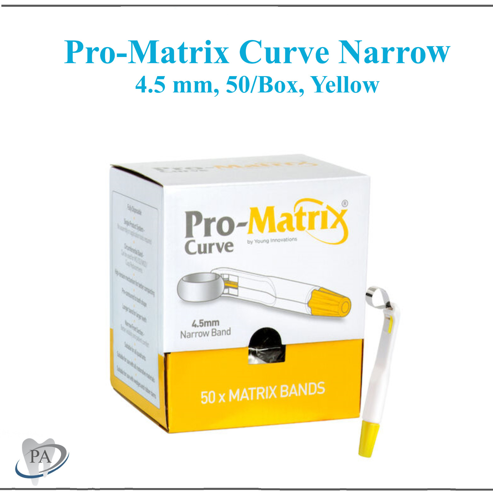 Dental Pro-Matrix Curve – Narrow, 4.5 mm, 50/Box, Yellow, 19001 Matrix Bands USA