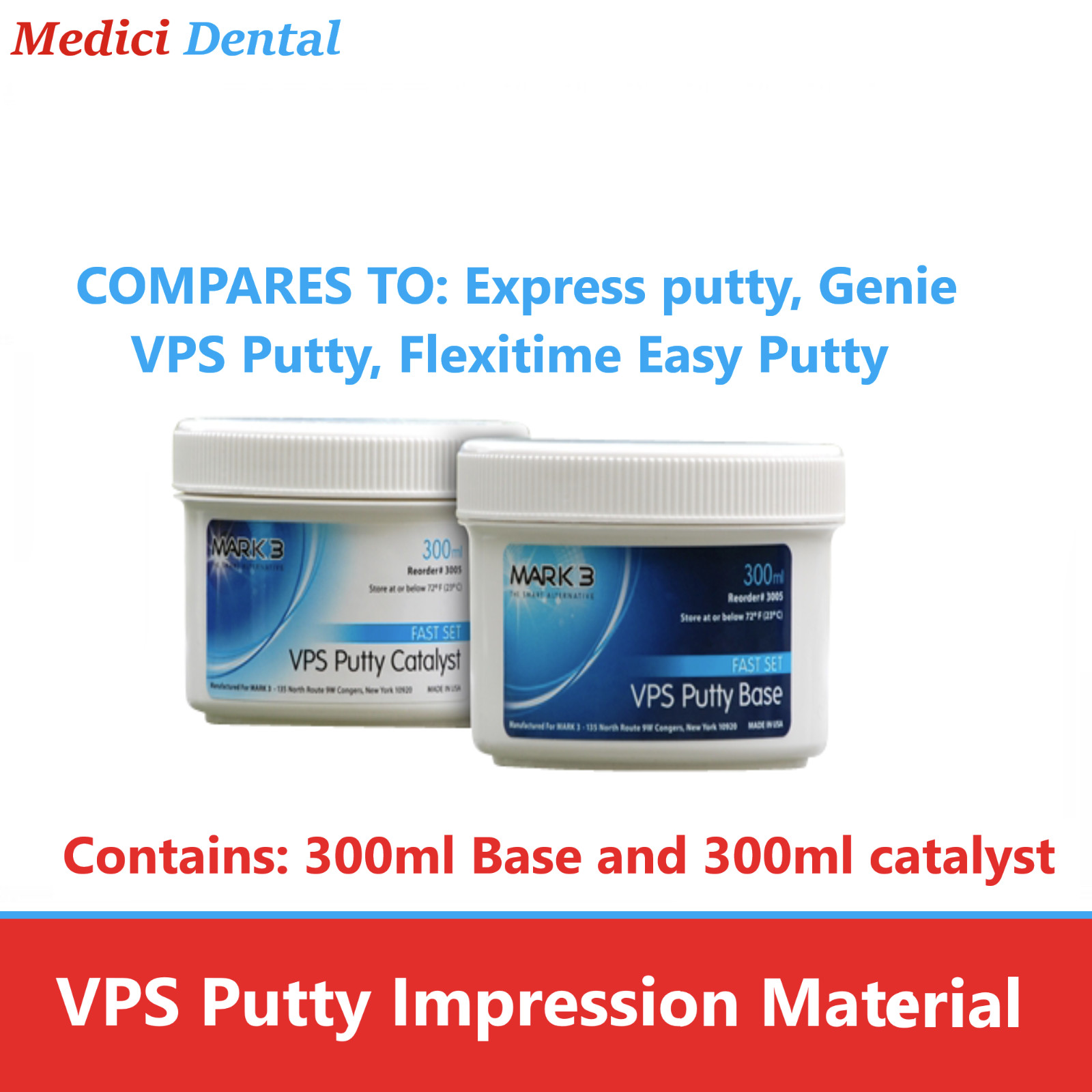 Dental VPS Putty Set VPS Impression Material Base or Catalyst 600 ml, USA Made
