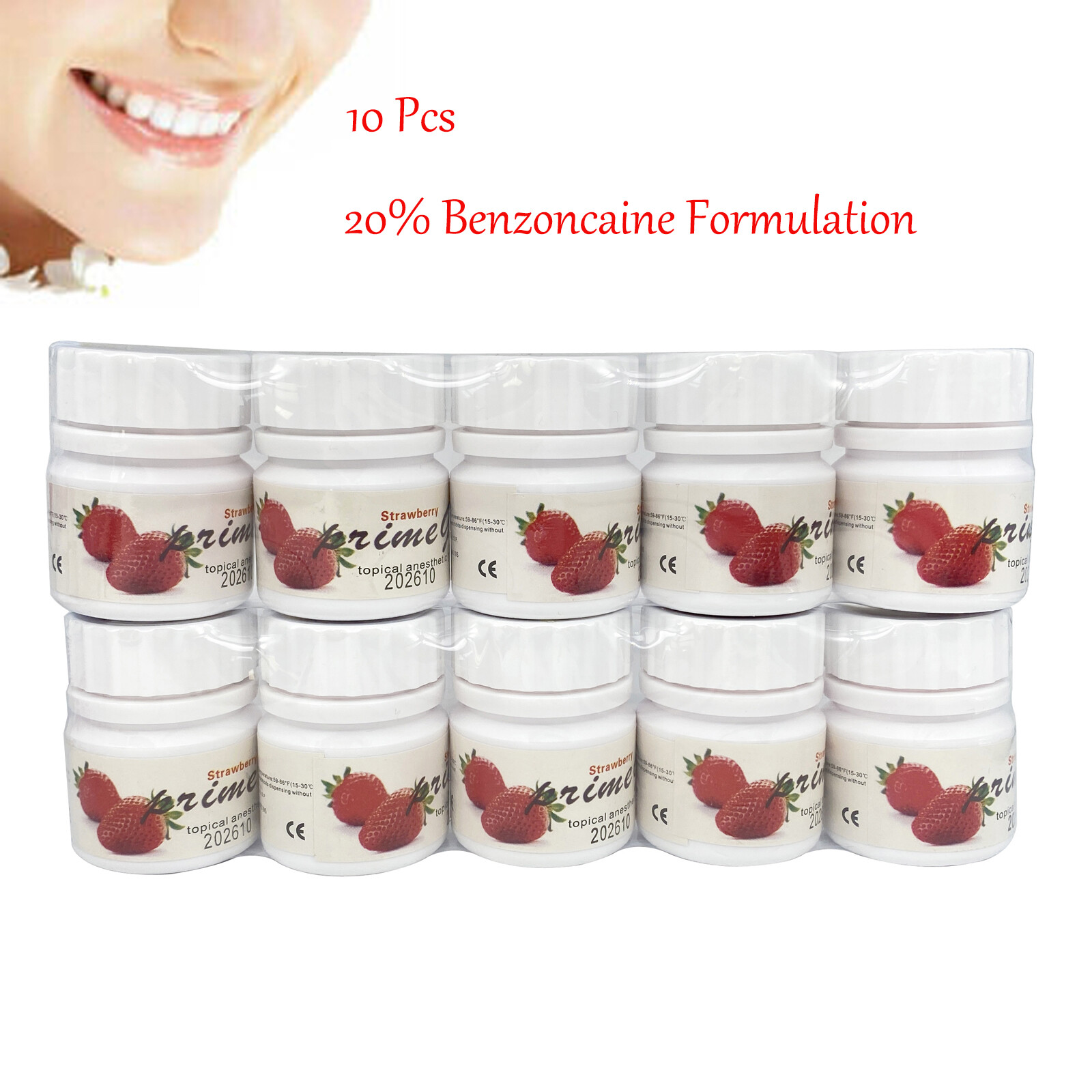 10X Dental Topical Anesthetic Gel 20% Benzocaine 1oz Jar, Exp 06/28, Strawberry