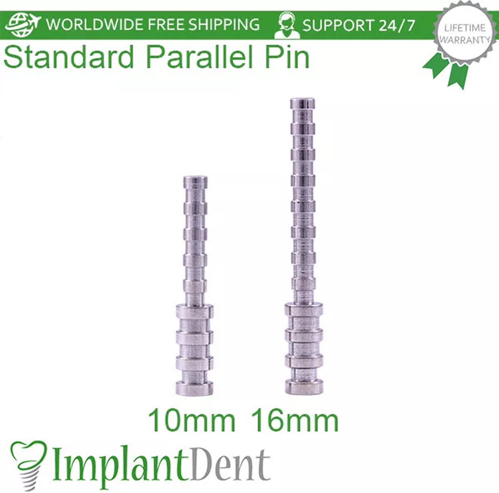 Dental Standard Parallel Pin D-1.6mm L-10mm, 16mm Stainless Steel Tool