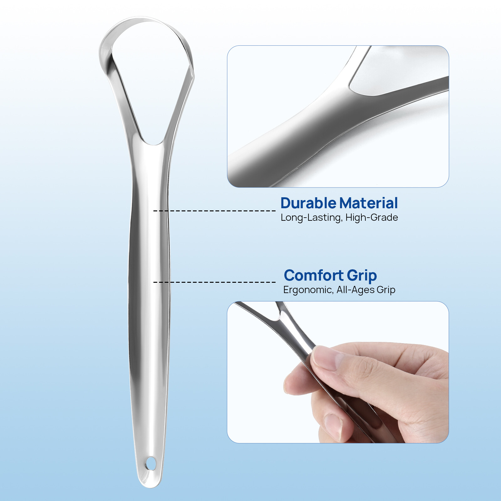 JMU Dental Tongue Scraper 304 Stainless Steel Tongue Cleaner