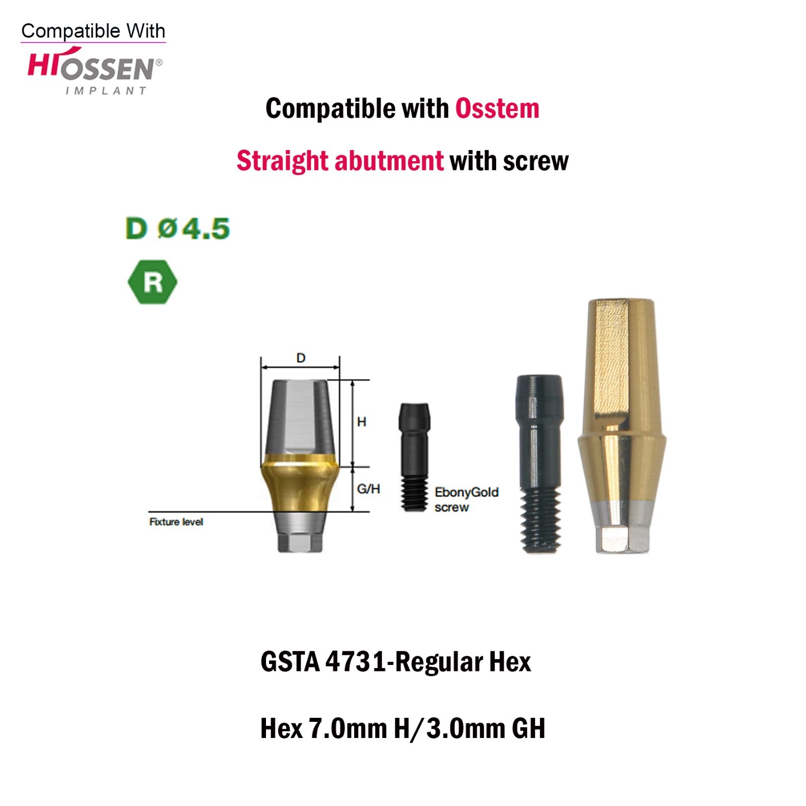 Titanium Straight Abutment Ti Cemented Abutment Compatible Osstem Hiossen TS M/R