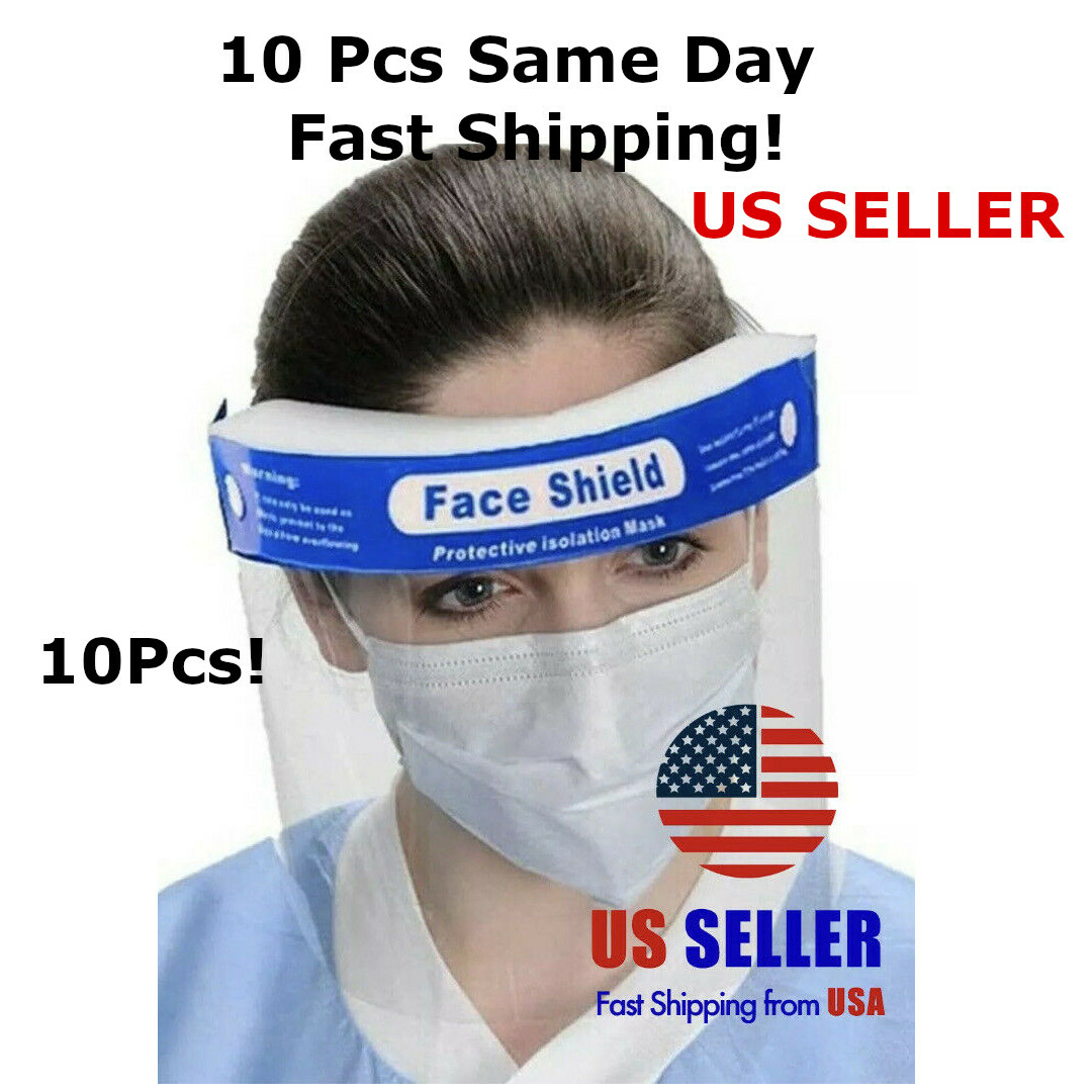 10pcs Safety Full Face Shield Clear Protector Work Medical Dental US Seller