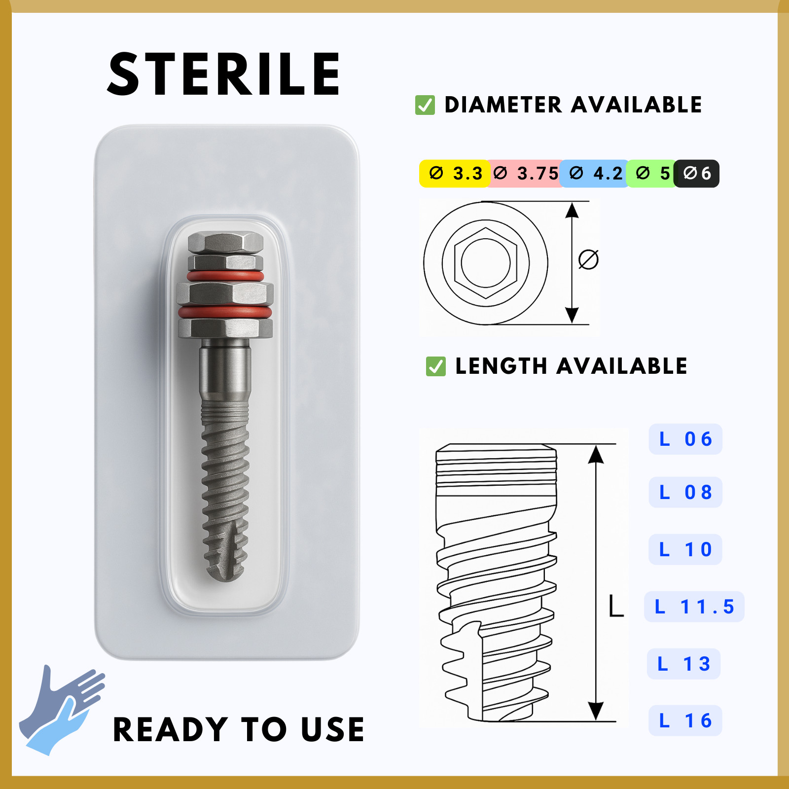 MDI Dental France 1Kit3 | Spiral Fixture + Abutment + Healing Cap | Titanium Lab