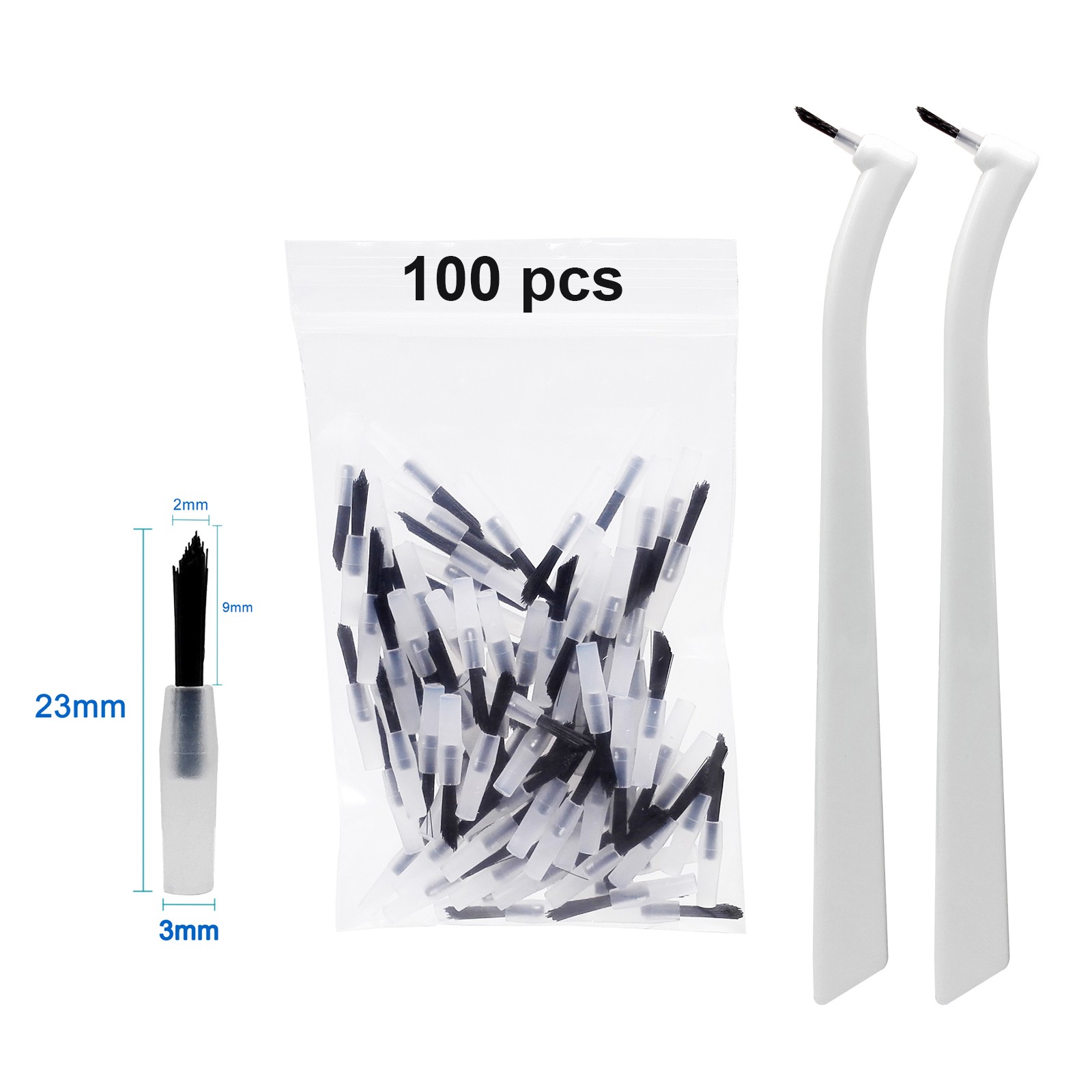 100 Pcs Dental Disposable Composite Brush White Tips+2 Brushes Handles Handles
