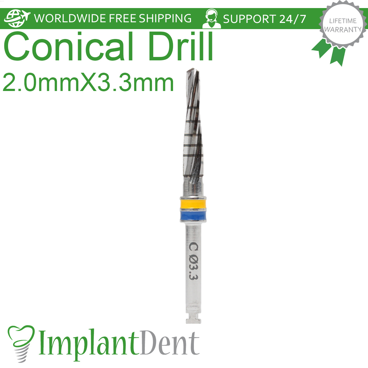 Dental Conical Drills 16mm External Irrigated 2.0×3.3mm Stainless Steel Tool