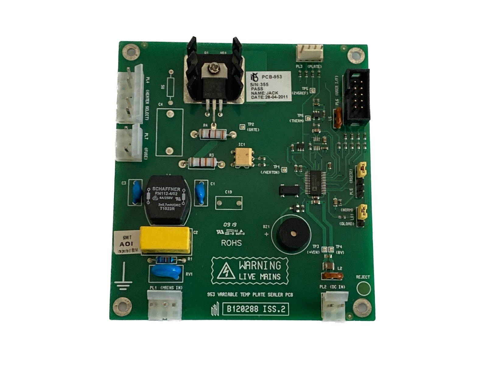 Used SCHAFFNER 553 Variable Temp Plate Sealer Printed Circuit Board B120288