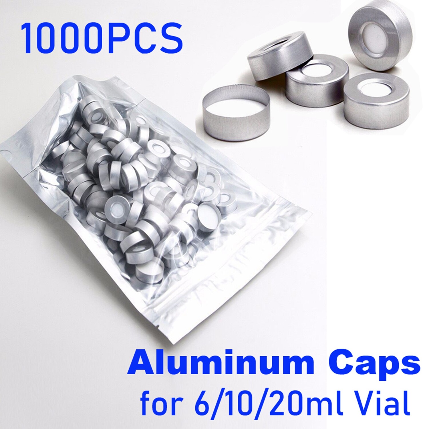 5000pcs 20mm Aluminum Crimp Cap PTFE/White Silicone Septa F 10ml/20ml HPLC Vials