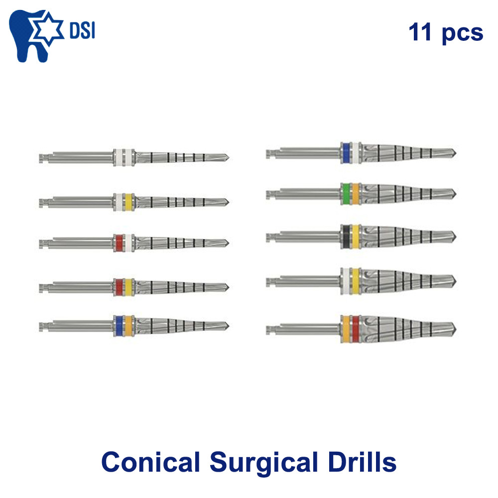 11x Dental Fixture DSI Conical Surg Tool Drills Set Cutting