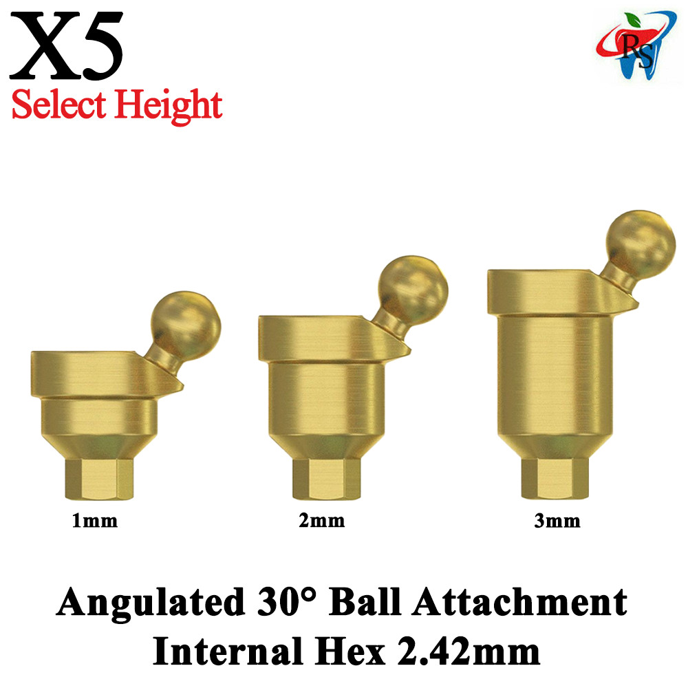 5x Dental Prosthetic Ball Angulated 30° Attachment Abutment Titanium Int Hex