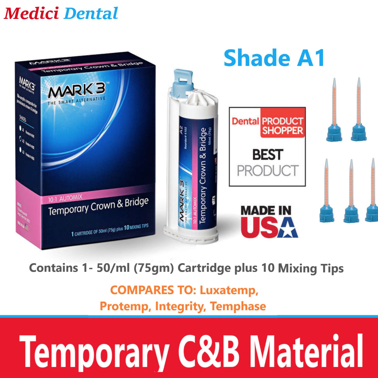 A1 Temporary Crown & Bridge Material 10:1 Dental Impression 76g, USA Ex: 09/24