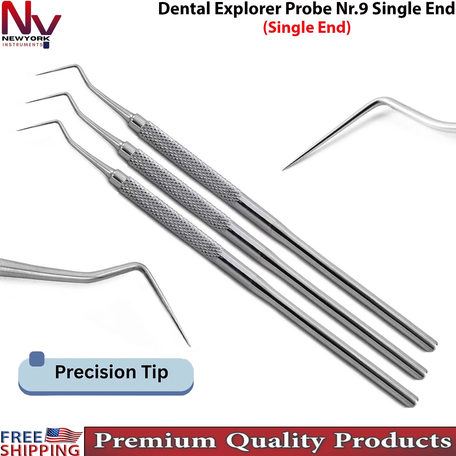 Set of 3 Periodontal Probe No 9 Single End Dental Stainless Stainless Steel New