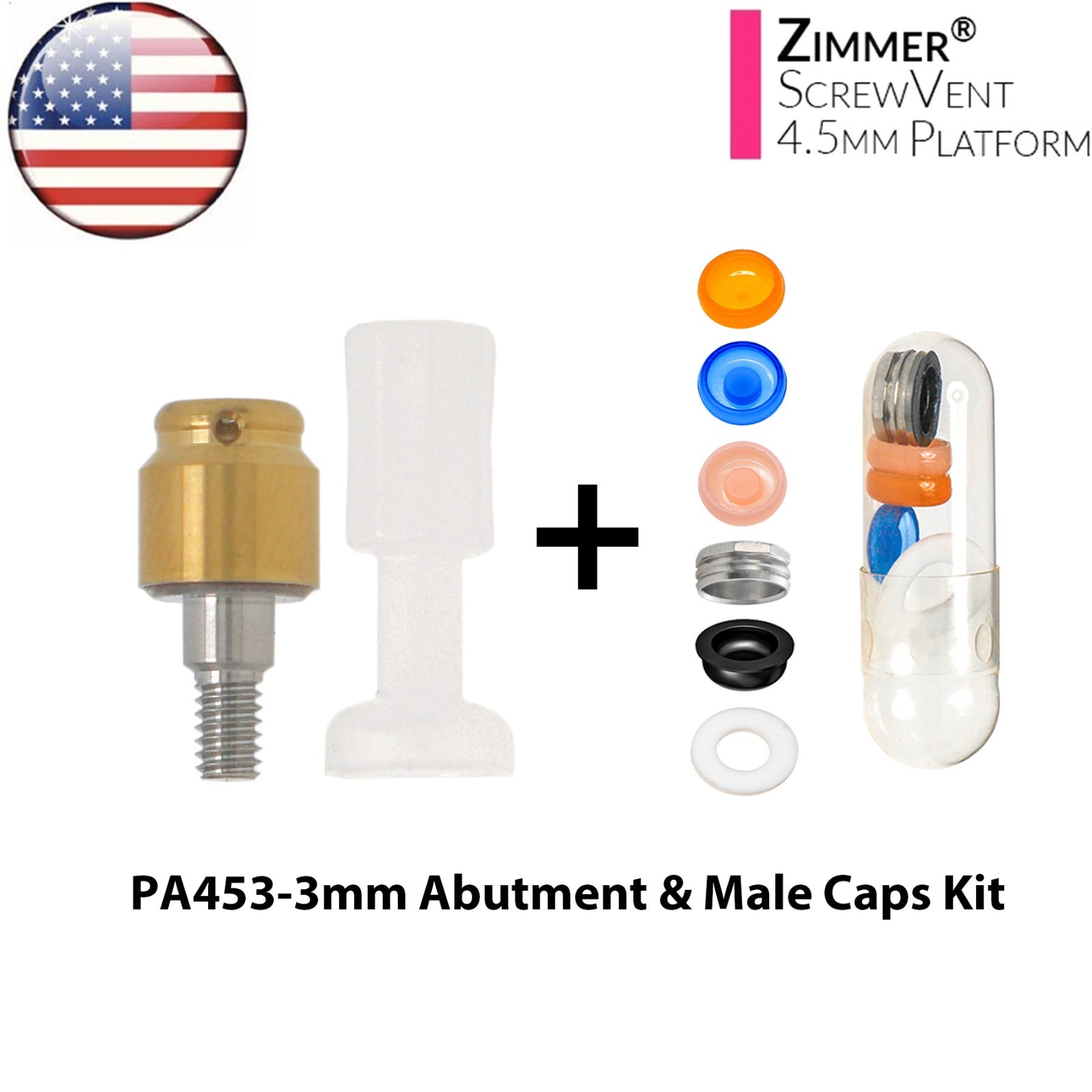 US Locator Tapered Abutment For Zimmer Screw Vent Ø3.5/4.5mm & Male Cap Inserts