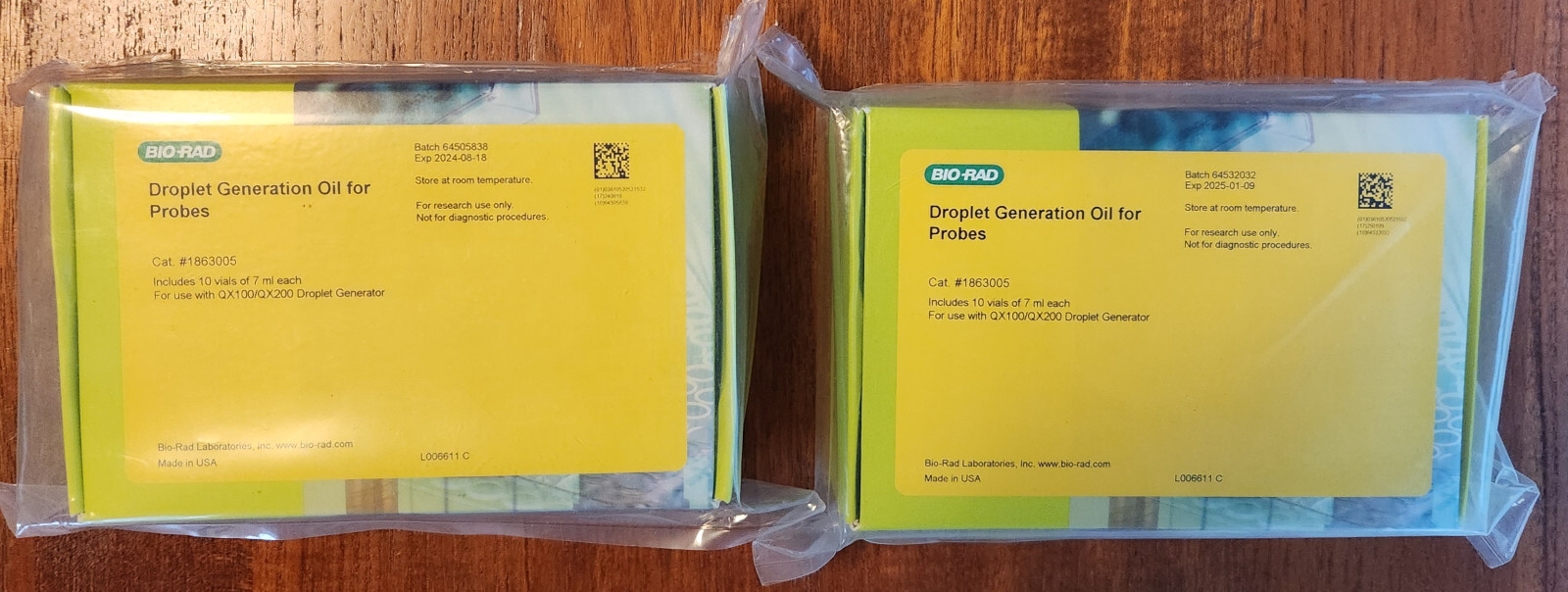 Lot of 2 Bio-Rad 1863005 ddPCR Droplet Generation Oil for Probes, QX600 & QX200