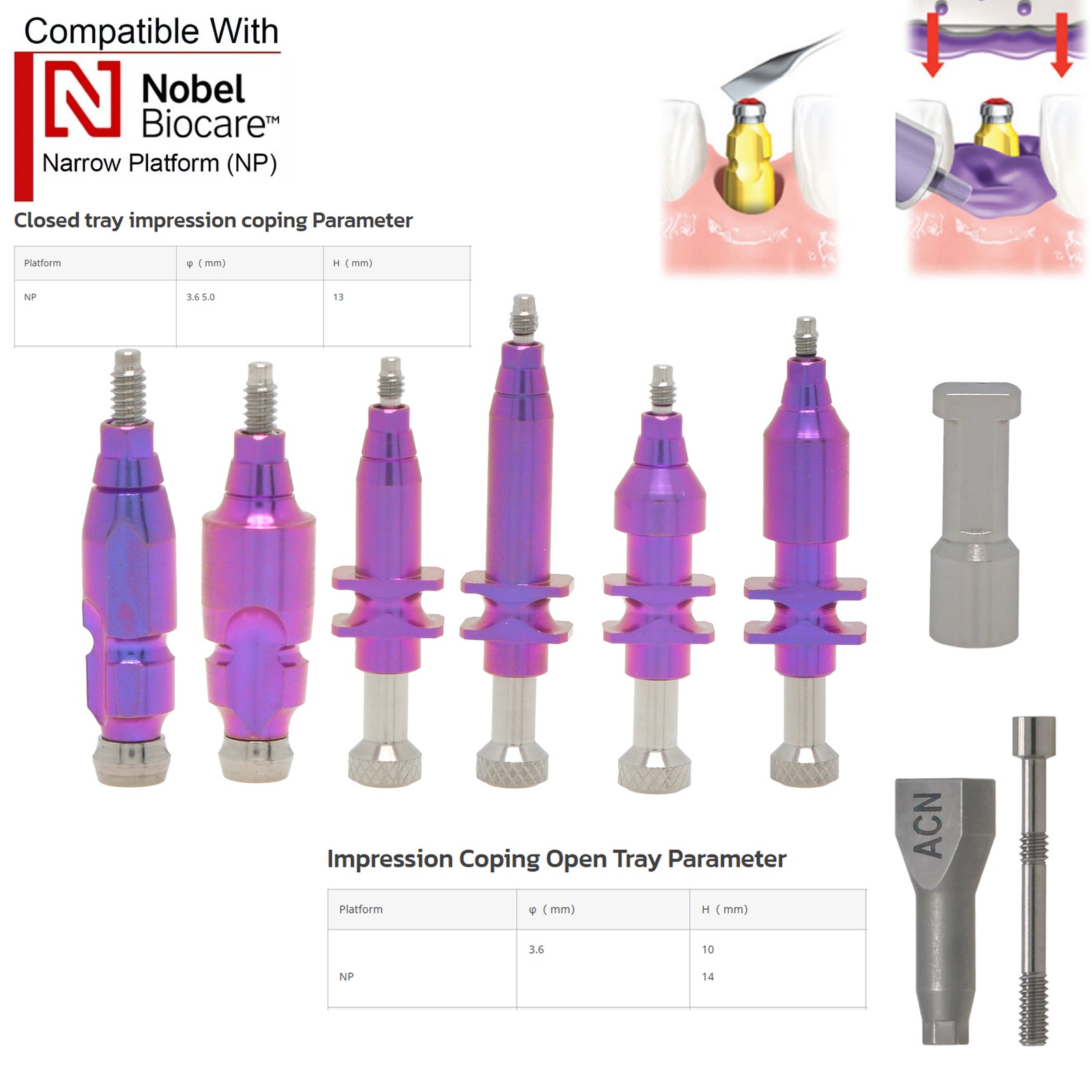 US Nobel Biocare Active NP/RP Hex Locator/Healing Abutment/ Impression Transfer