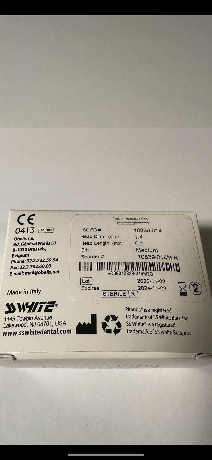 SS-WHITE – Piranha Diamond FG 10839-014 TISSUE PROTECTIVE END MED GRIT 25 PKG.