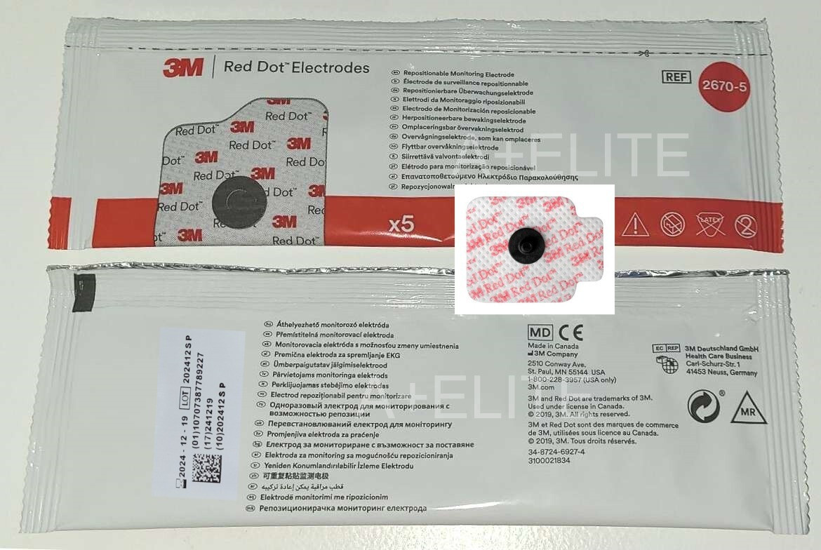3M 2670-5 RED DOT Repositionable Monitoring Electrode 1.56″x1.25″ 5/BG 2-PK!
