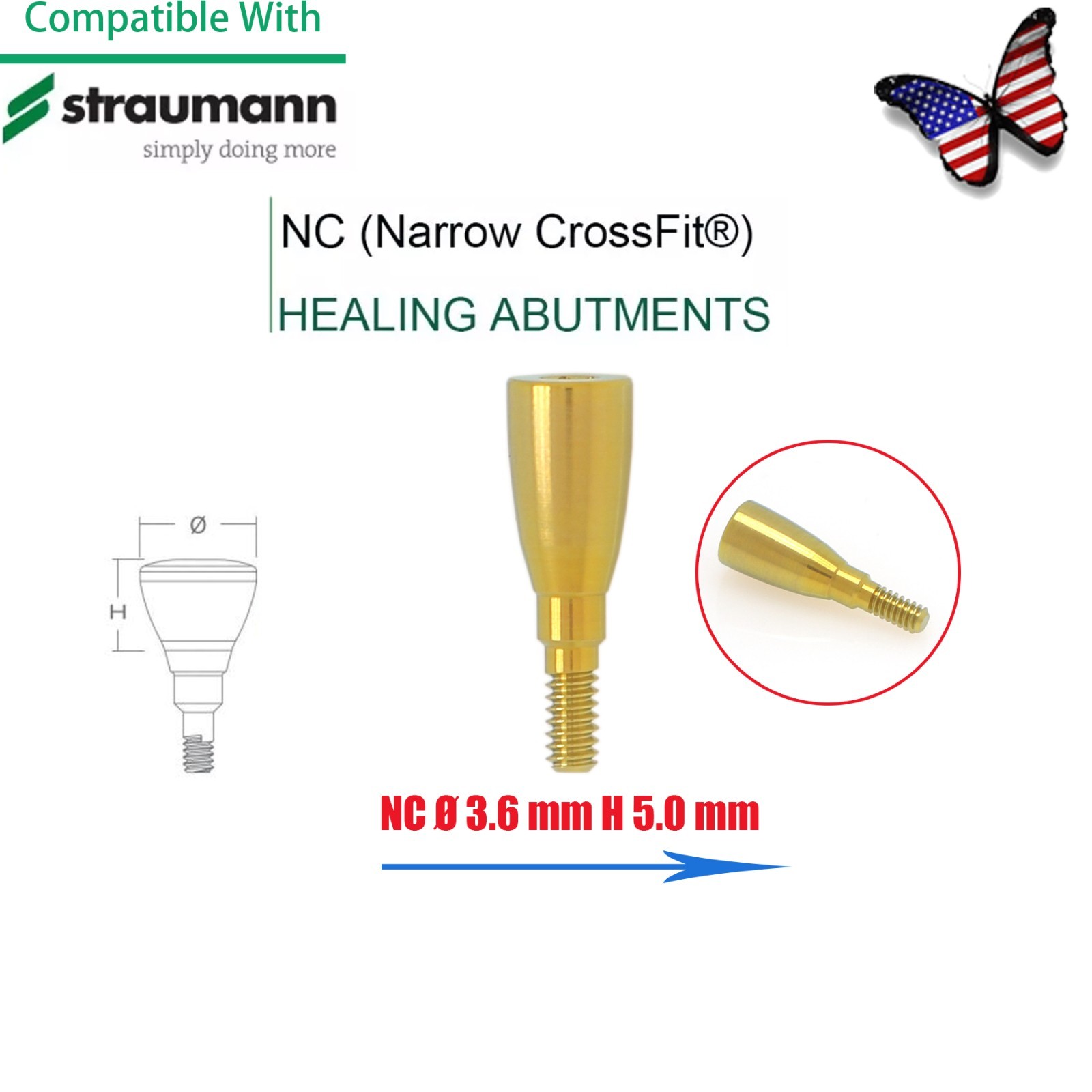 US NC Healing Abutment & Closure Cap Fits Straumann CrossFit BLT Ø3.3 5pcs/set