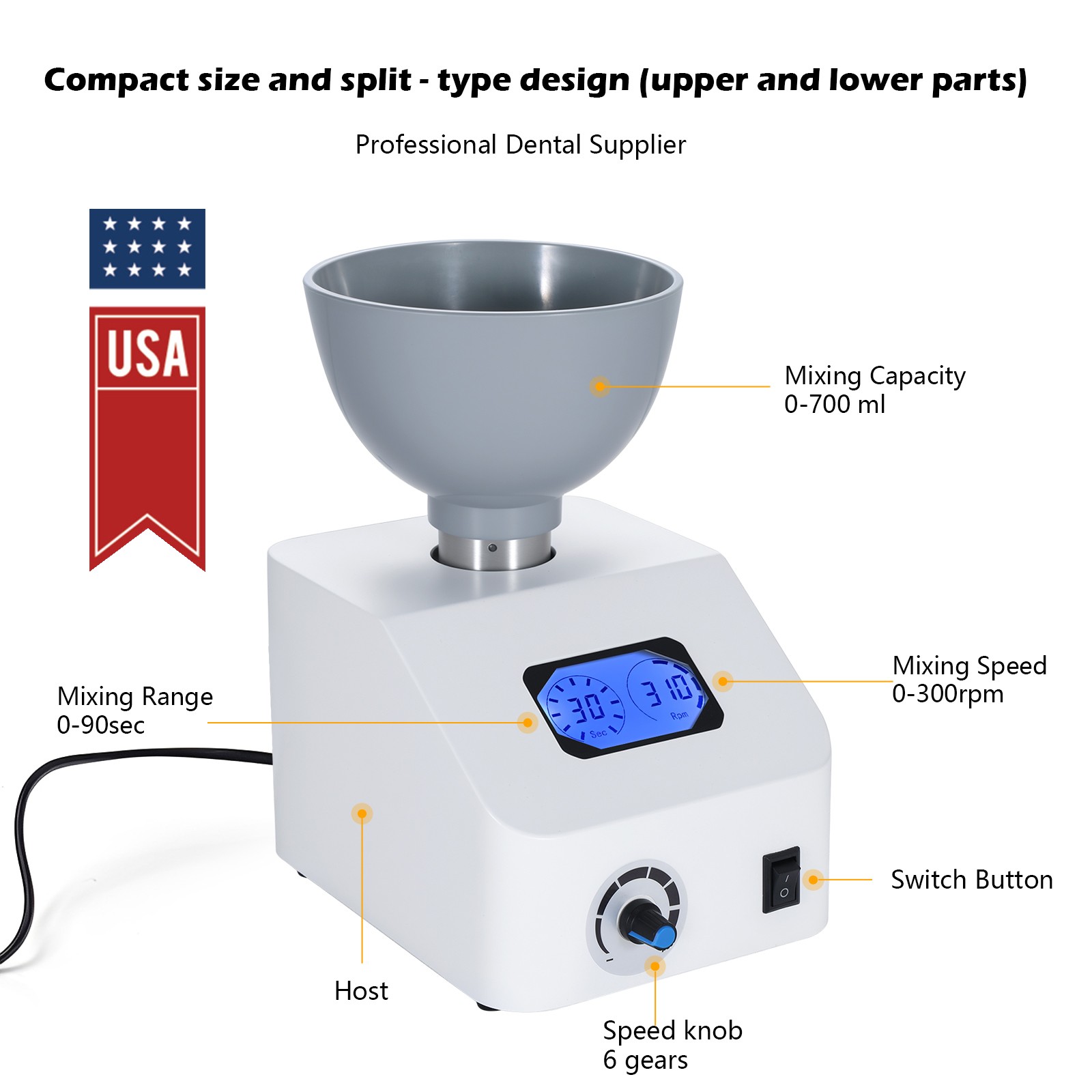 Dental Impression Alginate Mixer 300rpm Dental Printing Material Gypsum Blender