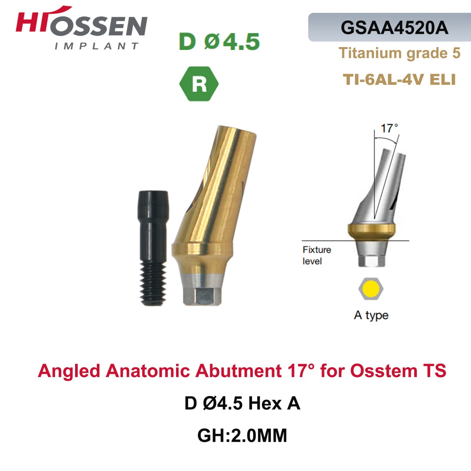 US 17° Angulated Abutment Mini/Regular Hex A/B Transfer Fit Osstem TS/Hiossen ET
