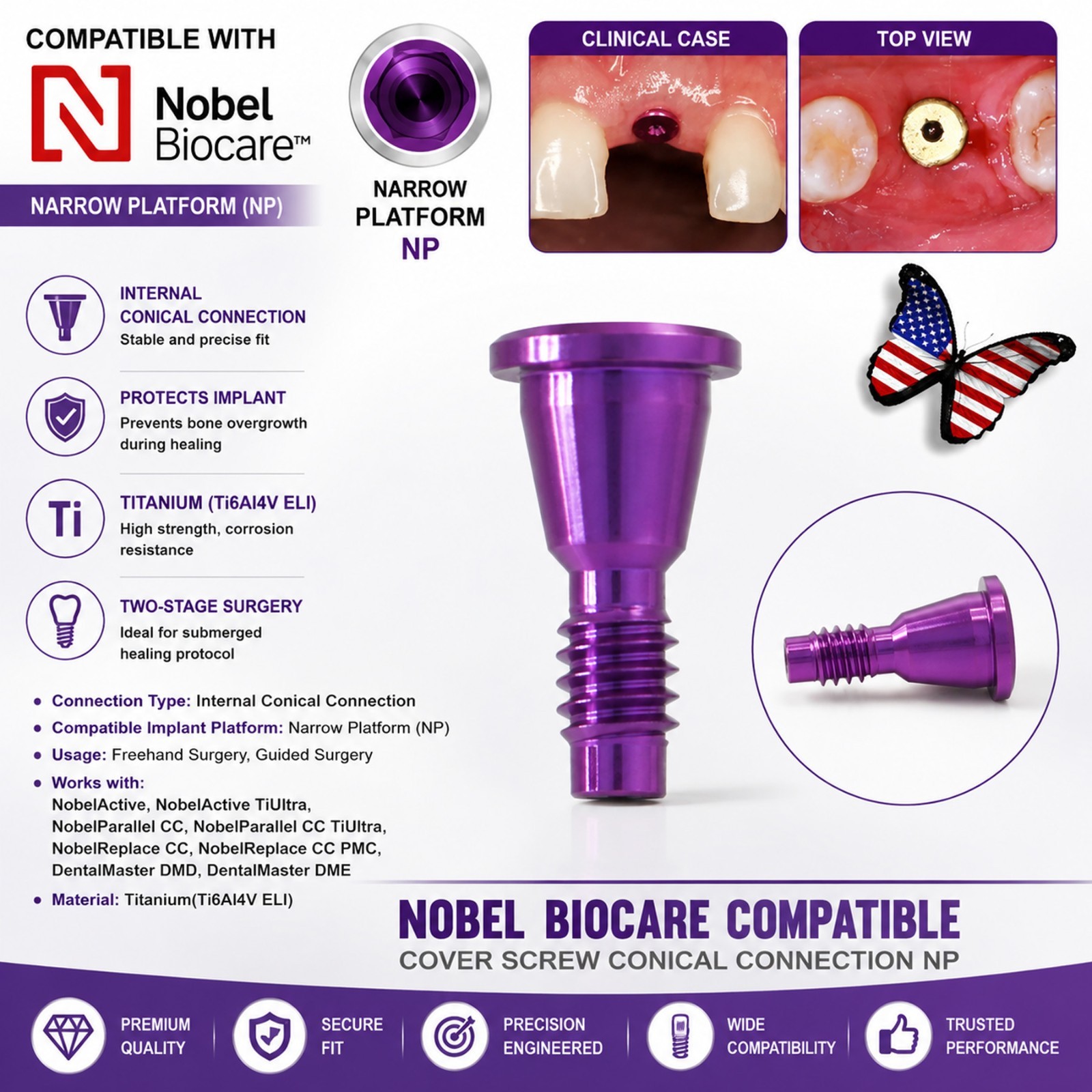 US Nobel Biocare Implant Healing Abutment Cap Titanium NP RP CC Temporary Dental