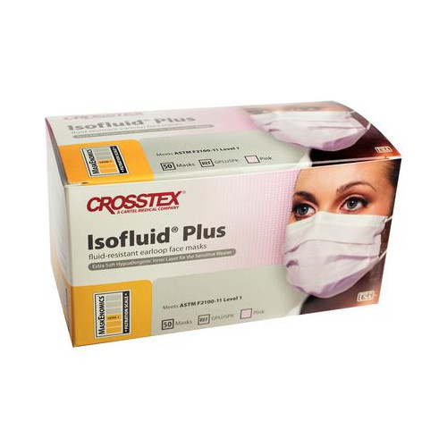 Crosstex GPLUSPK Isofluid Plus ASTM Level 1 Earloop Face Masks Pink 50/Bx