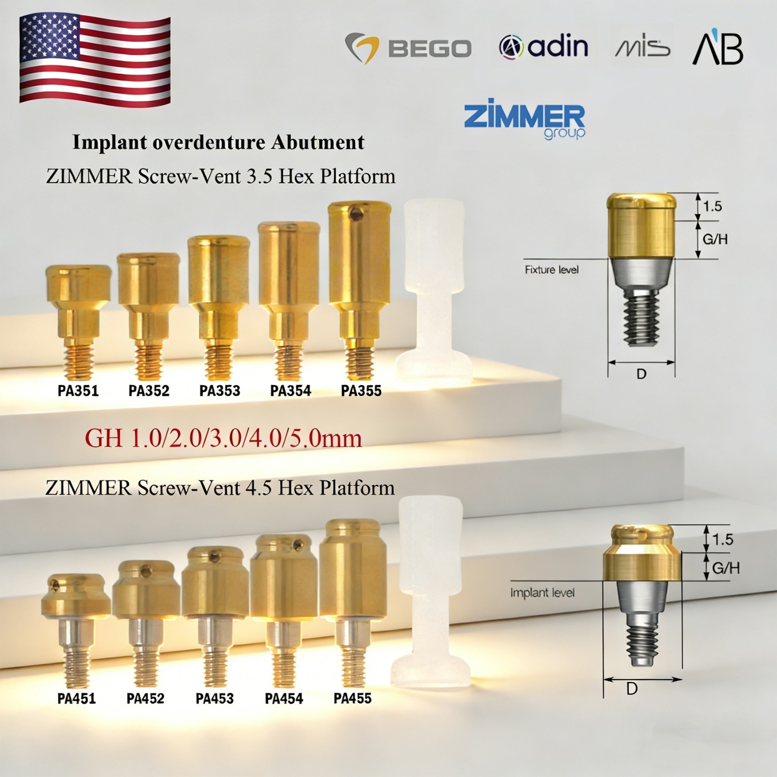 US For Zimmer MIS Implant Removable Locator Abutment Diameter Ø3.5mm/4.5mm 1Pcs