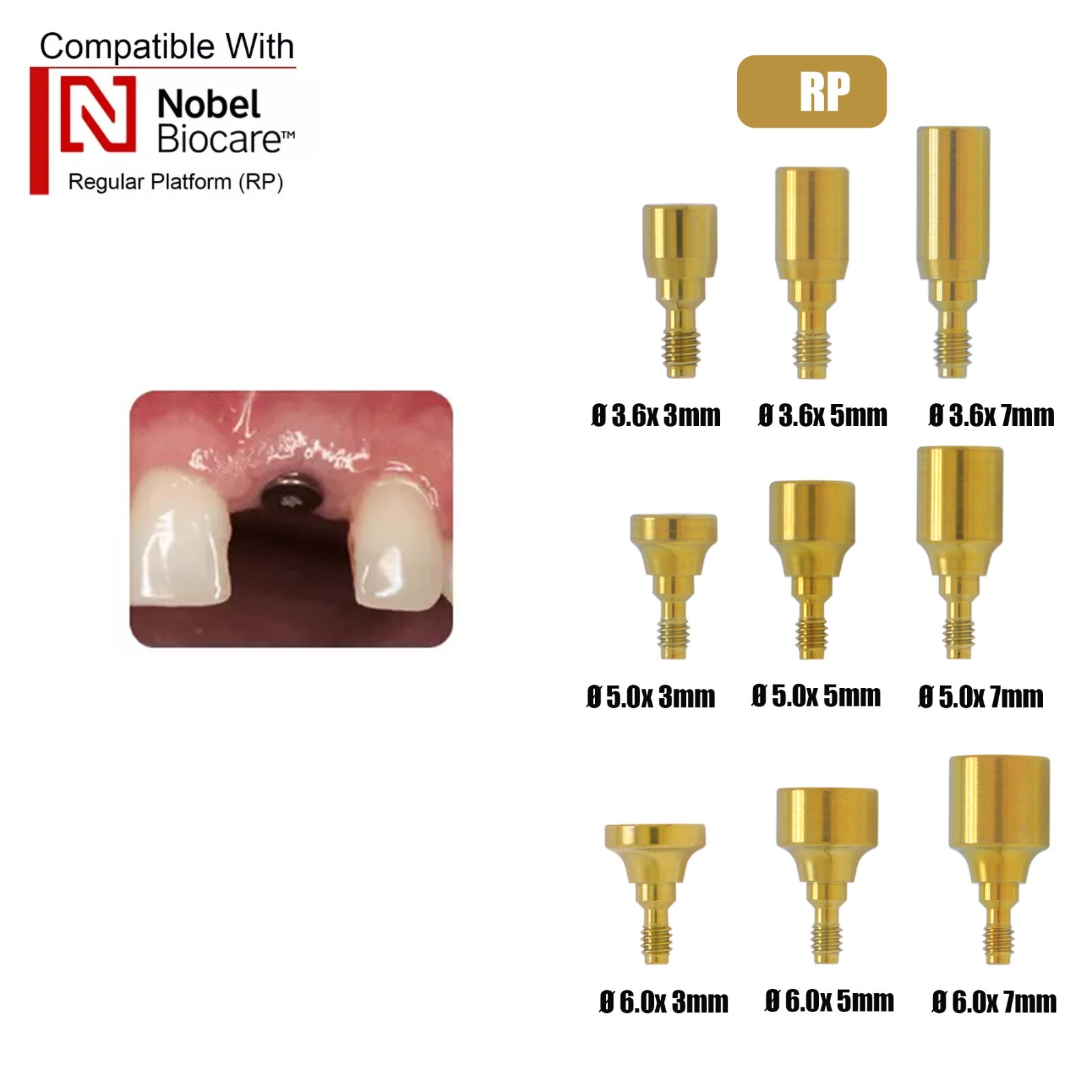 US Nobel Active Dental Regular Platform RP Healing Abutments & Cap Closure Screw