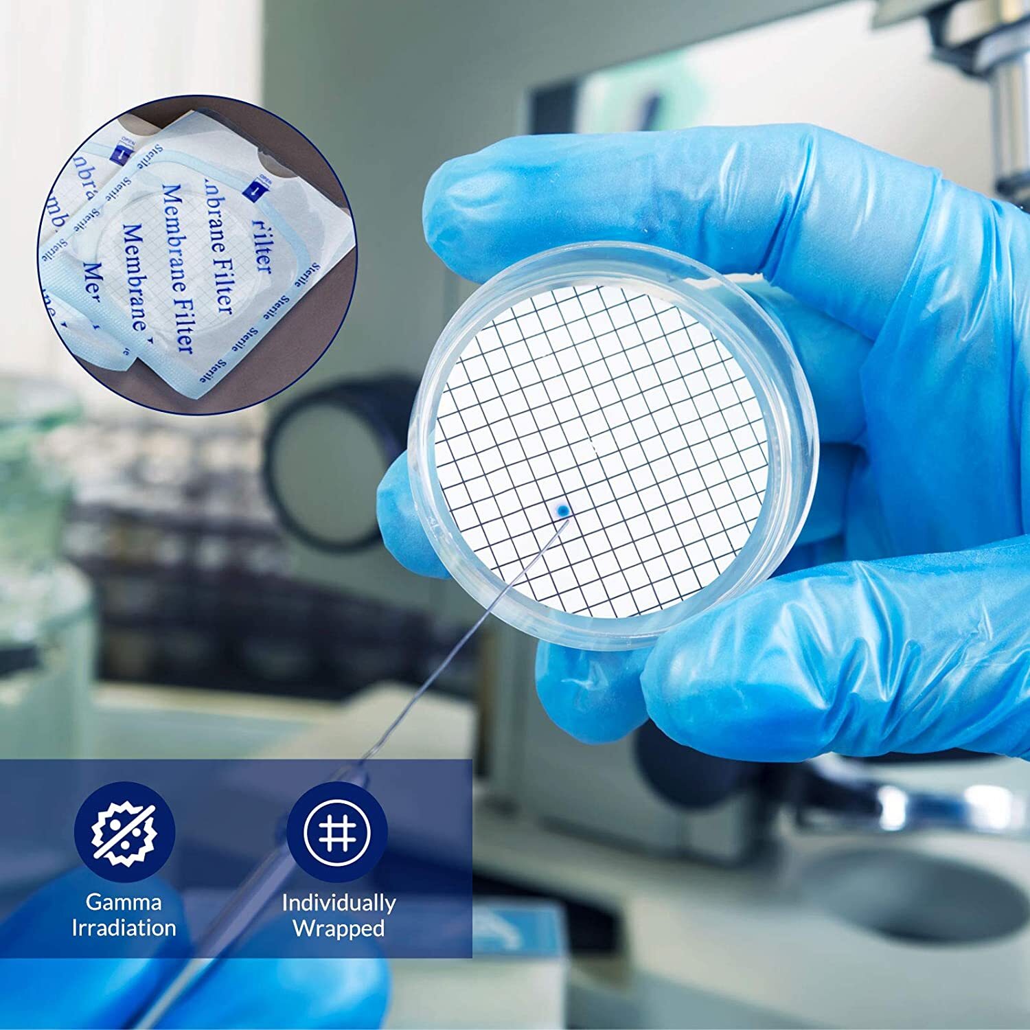MCE Membrane Filter,Sterile,Black Grid, 47 mm,0.45µm,100-4000pcs,Lab Disc Filter