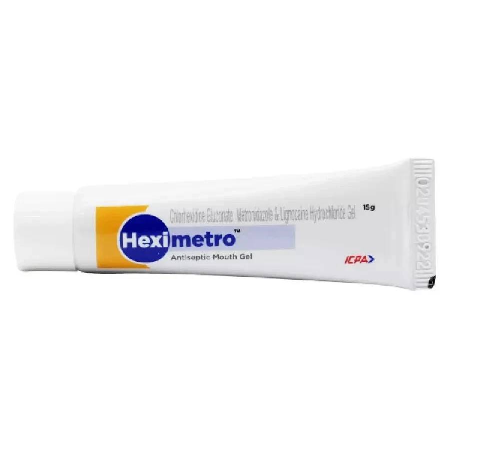 Dental HexiMetro Antiseptic Triple Action Mouth Gel 15gm Tube for Mouth Ulcers