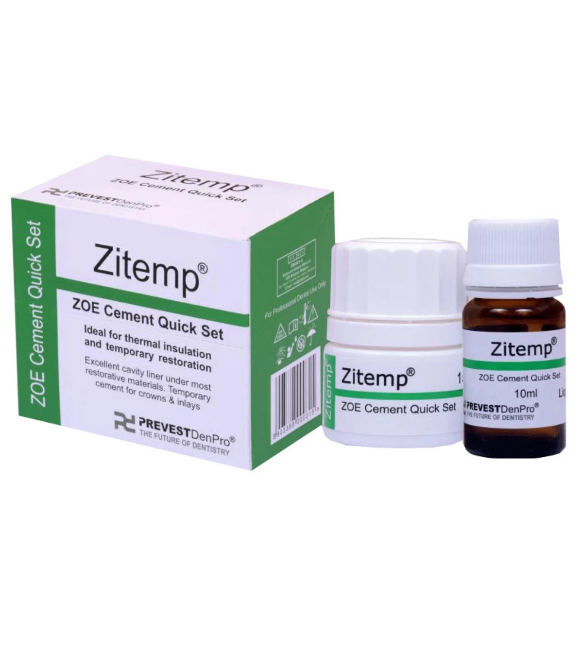 Prevest DenPro Zitemp Zinc Oxide Eugenol ZOE Cement Quick Set -Temporary 20g