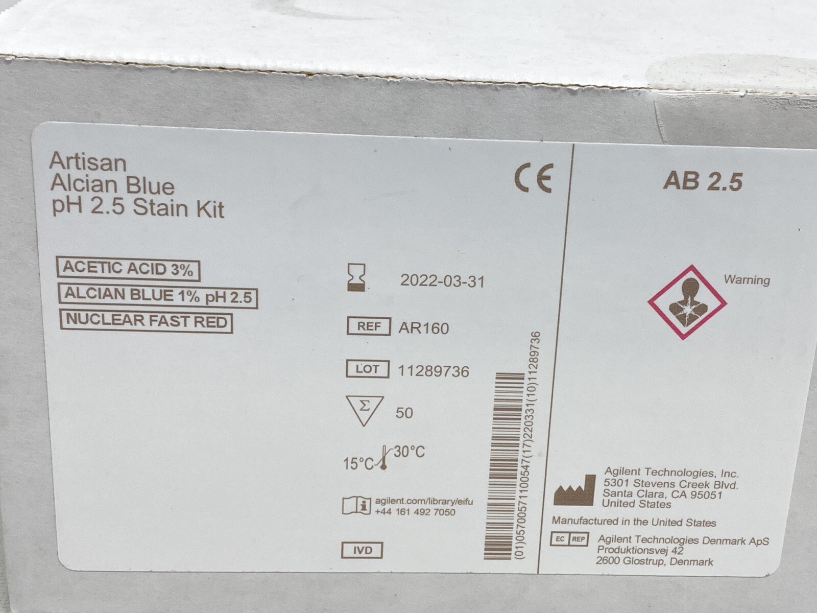 (50) AGILENT Dako Artisan Alcian Blue pH 2.5 Histological Stain Kit AR16092-2