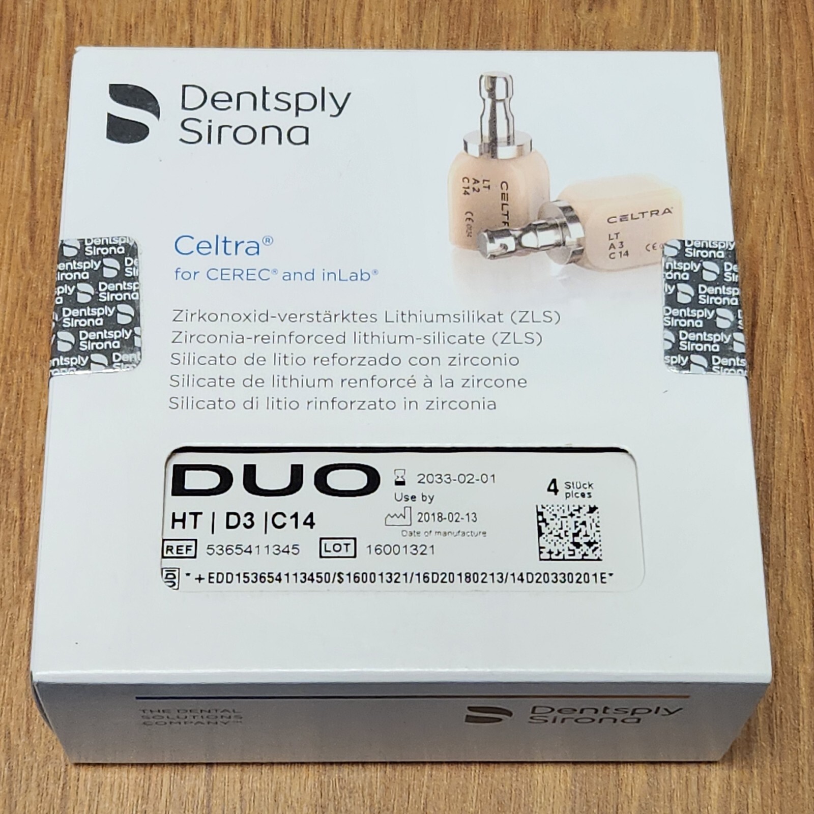 CEREC Dentplsy Sirona Celtra DUO – HT D3 / C14 – 4 Milling Blocks – New & Sealed